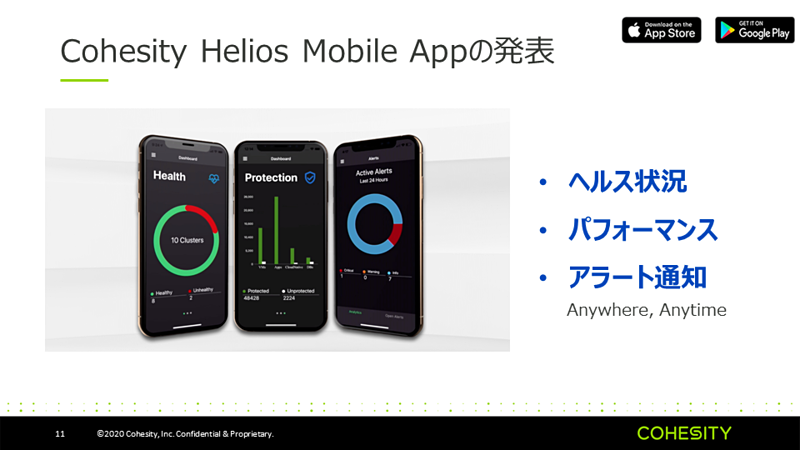 Cohesity 自社ストレージの統合管理を行えるモバイルアプリ Helios Mobile App クラウド Watch