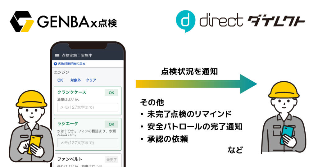 現場向けチャットツール「direct」、建設現場向け点検表ペーパーレス化サービス「GENBAx点検」と連携 - クラウド Watch
