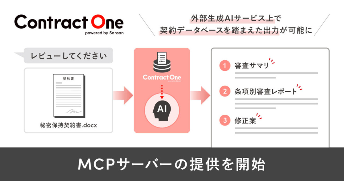 Sansanの取引管理サービス「Contract One」、MCPサーバー機能を提供